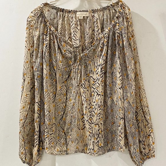 Lovestitch Womens Off Shoulder Blouse Multi Sparkle Print Long Sleeve Hi Low S/M - Picture 1 of 9